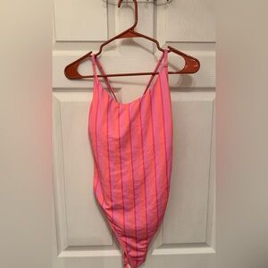 Pink and Coral Striped One-Piece Swimsuit Cupshe NWT